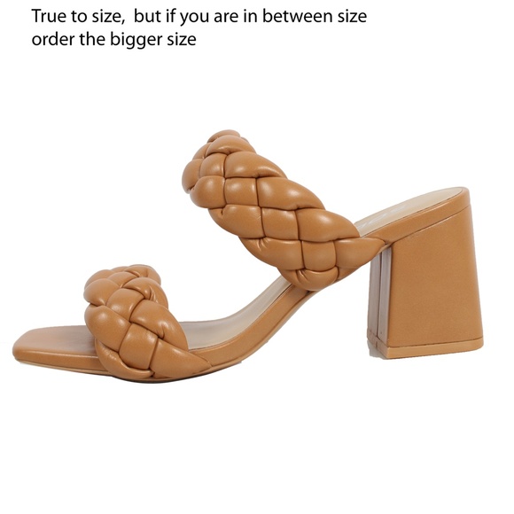 Camel Braided Open Toe Double Strap Heels - Picture 2 of 6